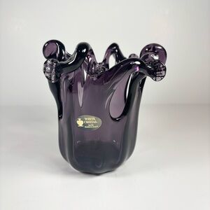 MURANO Amethyst White Crystal Candy Dish Small Vase Hand Made Art Glass